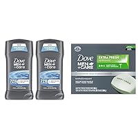 DOVE MEN + CARE Antiperspirant Deodorant Stick Clean Comfort Twin Pack 72-Hour Sweat & 3 in 1 Bar Cleanser for Body, Face, and Shaving Extra Fresh Body and Facial Cleanser More Moisturizing Than