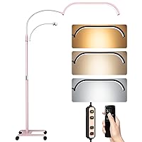 Lash Light for Eyelash Tech, Lash Lamp with Wheels, 3 Color Modes Half Moon Light for Lashes, with Flexible Phone Holder,Pink