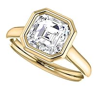 10K Solid Yellow Gold Handmade Engagement Ring 3.0 CT Asscher Cut Moissanite Diamond Solitaire Wedding/Bridal Rings for Women/Her Proposes Ring (10.5)