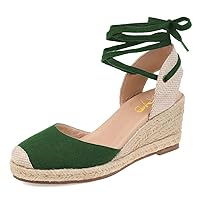 XYD Women's Closed Round Toe Ankle Strappy Espadrilles Wedge Sandals Slingback Platform Heel Casual Resort Dress Summer Roman Shoes
