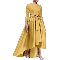 Women’s High/Low Lace 3/4 Length Sleeve Mother of The Groom Dresses for Fall Wedding