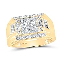 The Diamond Deal 10kt Yellow Gold Mens Round Diamond Square Cluster Ring 1/3 Cttw
