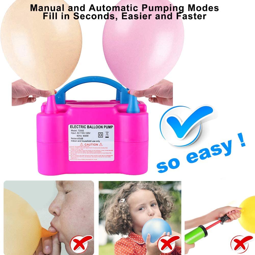 Balloon Pump 132 PCS Electric Balloon Pump 110V 600W Portable Electric Balloon Air Pump Electric Balloon Inflator with 90 PCS Balloons, Tying Tools, 20 Flower Clips,Balloon Blower for Party Decoration