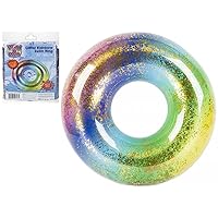71035 Swim Ring Rainbow Print with Glitter-86 cm (1 Pc.) -Heavy Duty & Eco PVC, Skin-Friendly & Vibrant Design-Perfect for Pool & Beach Fun, Multicolor