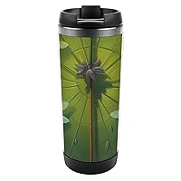 Dragonfly Lotus Leaf Travel Mug with Lid Stainless Steel Durable Tumblers Insulated Coffee Tea Cup