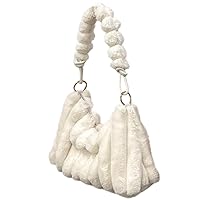 Furry Purse and Handbags Puffer Tote Bag for Women Winter Plush Underarm Bag Large Capacity White Stripes Fuzzy Puffer Tote Bag Faux Fur Shoulder Bag for Outdoor Shopping Working