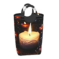 Laundry Basket Waterproof Laundry Hamper With Handles Dirty Clothes Organizer Candle Print Protable Foldable Storage Bin Bag For Living Room Bedroom Playroom