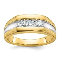 8.4mm 14k With White Rhodium Mens Polished Satin and Grooved 3 stone 1/2 Carat Diamond Ring Size 1 Jewelry Gifts for Men