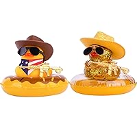 2Pack Cowboy Duck Car Dashboard Decorations Rubber Duck Car Ornaments with Cool Accessories Mini Swim Ring Sun Hat Sunglasses Scarf or Necklace for Car Dashboard Decoration Accessories