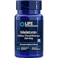 Melatonin 6 Hour Timed Release 750 mcg, 60 Vegetarian Tablets-Pack-3
