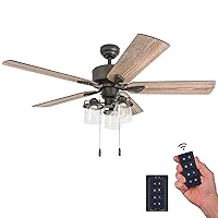 Prominence Home River Run, 52 Inch Farmhouse LED Ceiling Fan with Light, Remote Control, Three Mounting Options, 5 Dual Finish Blades, Reversible Motor - 50683-01 (Bronze)