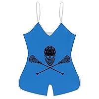 Black Lacrosse Funny Slip Jumpsuits One Piece Romper for Women Sleeveless with Adjustable Strap Sexy Shorts