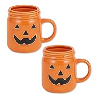 DII Ceramic Gift Mug Collection Hand Painted Funny Shaped Tea/Coffee Cup Set, 14 Ounce, Jack O Lantern, 2 Count