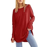 Womens Tops Stylish Long Sleeve Shirts for Womens Camping Plus Size Summer Shirt O-Neck Fit Plain Soft Blouse Womens Red Black Shirt Black Blouses for Women Large