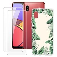 Samsung Galaxy A21 SC-42A Japanese Version Case + 2PCS Screen Protector Tempered Glass, Ultra Thin Bumper Shockproof Soft TPU Silicone Cover Case (5.8”)