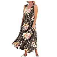 Linen Dress Plus Size Women 2024 Spring Summer Elegant Wrap V Neck Sleeveless Maxi Dress with Pocket