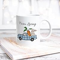 Funny White Ceramic Coffee Mug Happy Easter Day Farm Carrots And Blue Plaid Coffee Cup Drinking Mug With Handle For Home Office Desk Novelty Easter Gift Idea For Kid Children Women Men