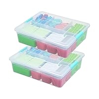 2 Pack Large Plastic 2-Layer divided Storage, Removable Tray with Latch, Craft Storage Box, Snack Organizer is suitable for holding chocolates, cookies, paint brushes, puzzles
