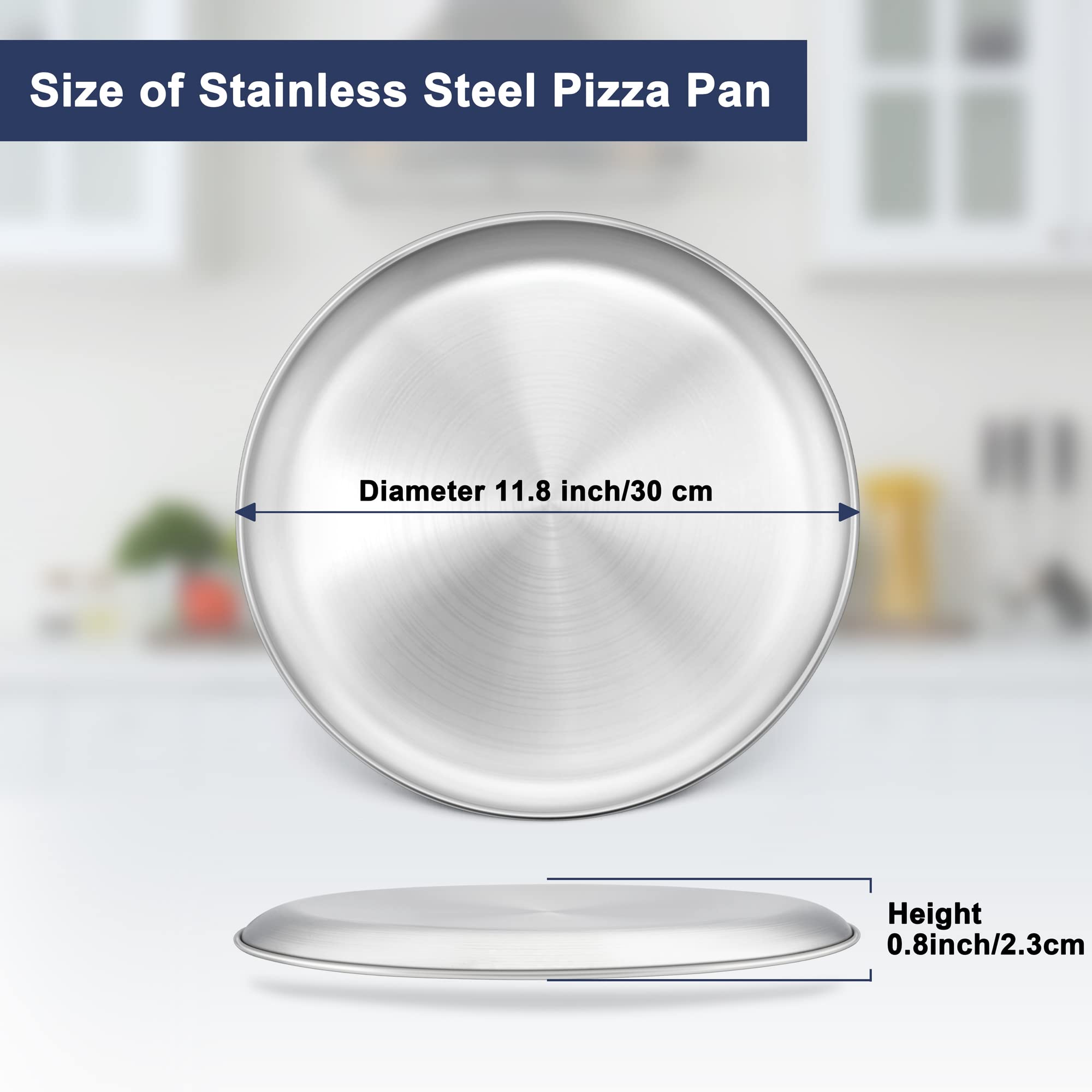 LIANYU 11.8 Inch Pizza Pan Set of 2, Stainless Steel Pizza Serving Tray for Oven Baking, Nonstick Round Pizza Pan Plate, Dishwasher Safe
