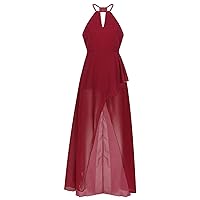 YiZYiF Women's Halter Chiffon Long Bridesmaid Dress High Split Evening Party Maxi Dresses