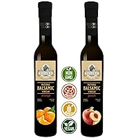 Ellora Farms, Combo Pack Fresh Orange and Peach Infused Balsamic Vinegar Crème, All-Natural, No- Additives, No-Added Sugars, Italian Dark Glass Bottles, Pack of 2