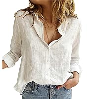 Women Blouses Cardigan Up Casual Linen White T-Shirt Large Size