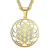 FaithHeart Flower of Life Necklace, Stainless Steel/Gold Plated Men Women Pendant Send with Gift Box Ancient Egypt Mystic School Symbol Jewelry