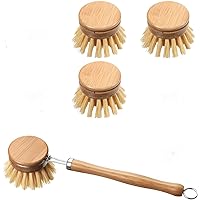 Set of 4 dish Brushes Wooden Kitchen Brushes with Handle Wood - Wooden Pan & Pot Cleaning Brush with Replaceable Head