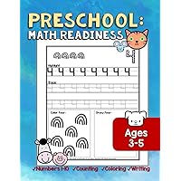 Preschool Math Readiness: preschool math for kids, preschool math workbook for kids ages 3-5, preschool math workbook number tracing
