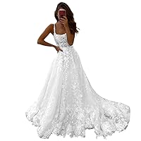 Tsbridal Lace Wedding Dress for Women Off The Shoulder Tulle A Line Long Beach Bride Dresses