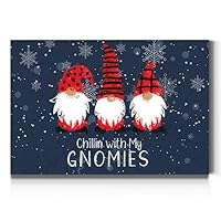 Renditions Gallery Chillin with my Gnomies Wall Art, Funny Christmas & Winter Decorations, Navy Blue, Cute Gnome Art, Gallery Wrapped Canvas Decor, Ready to Hang, 12 in H x 18 in W, Made in America