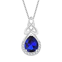 FJ Celtic Knot Necklace 925 Sterling Silver Infinity Teardrop Birthstone Pendant Irish Good Luck Jewellery Gifts for Women