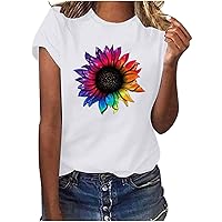 Women Funny Sunflower Graphic Tee Shirts Summer Short Sleeve Crewneck Tops Casual Loose Fit Trendy Beach Blouses