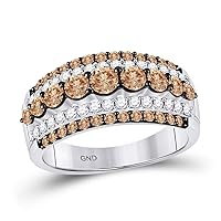 The Dimond Deal 10kt White Gold Womens Round Brown Diamond Fancy Cocktail Ring 1-1/2 Cttw