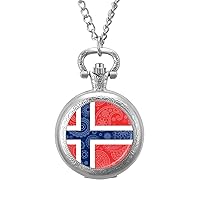 Norway Paisley Flag Fashion Quartz Pocket Watch White Dial Arabic Numerals Scale Watch with Chain for Unisex