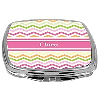 Pink Chevron Name Design Compact Mirror, Clara, 3 Ounce