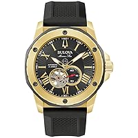 Bulova Men's Marine Star Black and Gold-Tone Silicone Strap Watch | 45mm | 98A272