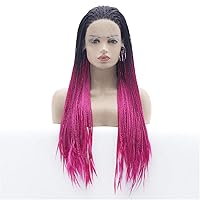 Synthetic Front Wigs Long Ombre No Glue Woven Synthetic Wig 3X Twist Braid Suitable for Black Women's Daily Wig,28 inches