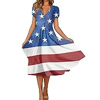 HTHLVMD Casual Peplum Short Sleeve Tunics Female Birthday Independence Day Stretch Patriotic Tunic Comfort Vneck Frill Cotton Blouses Ladie's Blue