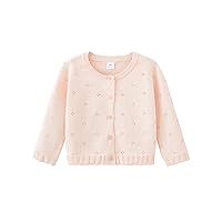 ACSUSS Toddler Kid Girls Crew Neck Spring Cotton Cardigan Long Sleeve Hollow Pattern Button Tops Coat Outwear
