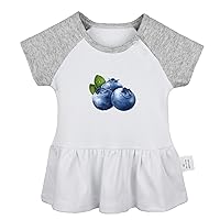 Fruit Blueberries Pattern Cute Dresses, Newborn Infant Baby Girls Princess Dress, Kids Novelty Ruffles Cotton Clothing