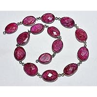 12 inch Long gem Ruby Corundum 6x9mm Oval Shape Faceted Cut Beads Wire Wrapped Black Rhodium Plated Bezel Connector Chain for Jewelry Making/DIY Jewelry Crafts #Code - CONNCH-017