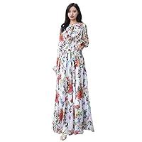 MedeShe Plus Size Long Sleeve Bohemia Floral Beach Dress Summer Casual Loose Dresses Lightweight Slim Waist Chiffon Sundress