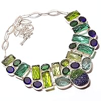 Girls Jewelry! Solar Druzy with Multi-Stone Handmade Sterling Silver Plated Big Necklace 18