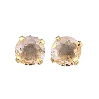 Guntaas Gems Small Pair Clear Quartz Round Shape Brass Gold Plated Trend Wear Stud Earrings