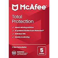 McAfee Total Protection 2024 | 5 Device | Cybersecurity Software Includes Antivirus, Secure VPN, Password Manager, Dark Web Monitoring | Key Card McAfee Total Protection 2024 | 5 Device | Cybersecurity Software Includes Antivirus, Secure VPN, Password Manager, Dark Web Monitoring | Key Card Mailed Keycard Download
