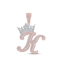The Diamond Deal 10kt Two-tone Gold Mens Round Diamond Crown K Letter Charm Pendant 1-7/8 Cttw