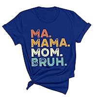 Mama Mom Bruh Shirt Women Funny Letter Print Mama Gift Tshirts Mother'day Short Sleeve Tee Casual Crewneck Tops