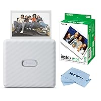 Fujifilm Instax Link Wide Smartphone Printer, Ash White with 20-Pack Instax Wide Instant Color Print Film ISO 800