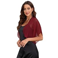 Women 2024 Fashion Shrug Elegant Short Sleeve Chiffon Cardigan for Dress Formal Beach Office Wine Red